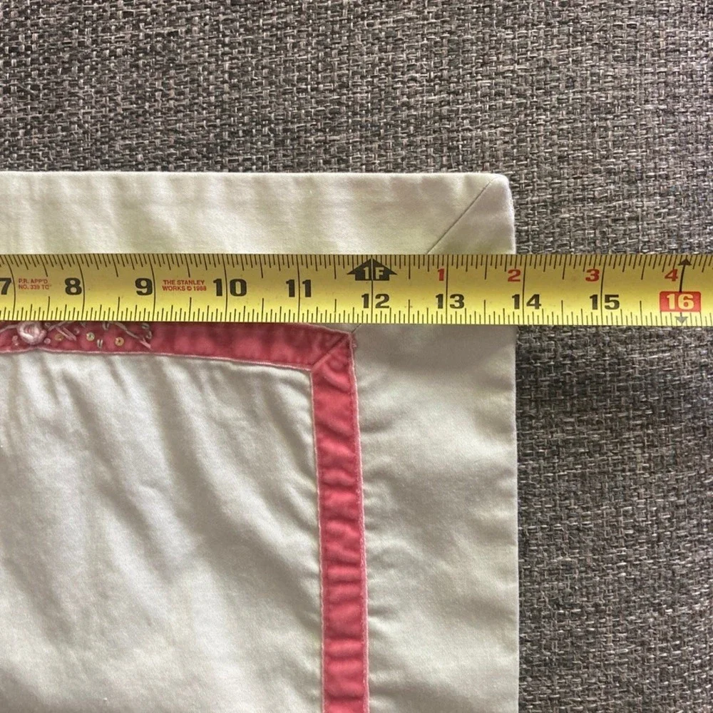 Pier 1 Table Runner 14x69 Light Green Pink Embroider Ribbon Trim Country Cottage